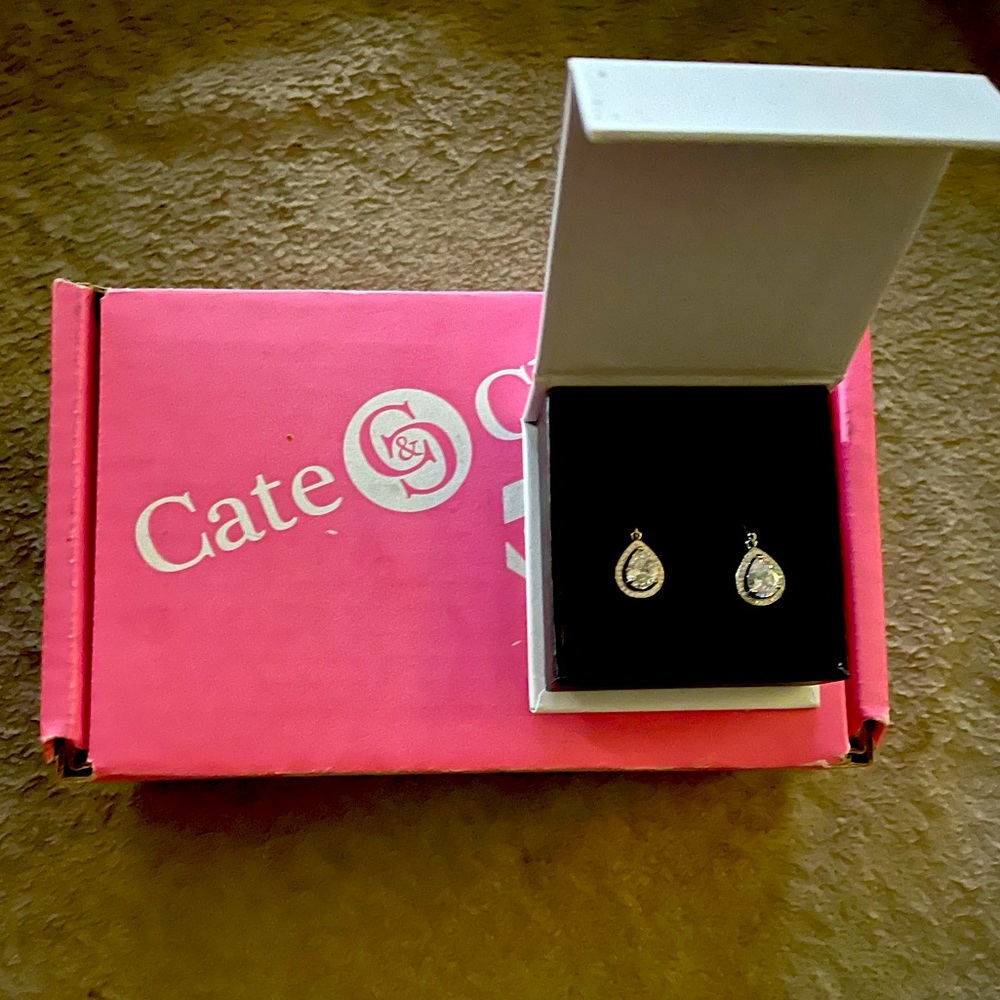 IZZY 18K WHITE GOLD TEARDROPCZ HALO DROP EARRINGS